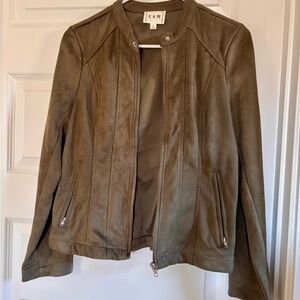 Women's Olive Green Suede Zip Front Jacket